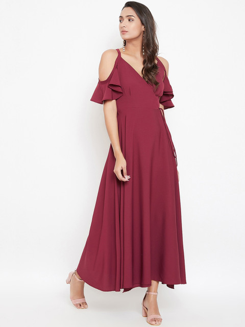 

Berrylush Women Maroon Solid Maxi Dress