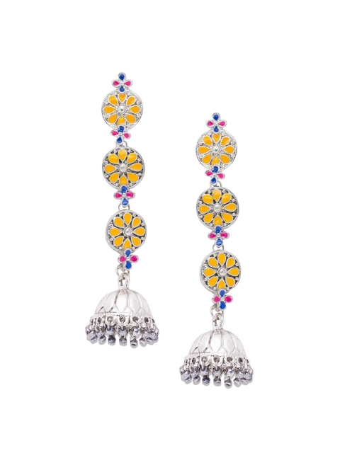 

Globus Silver-Toned & Pink Dome Shaped Jhumkas