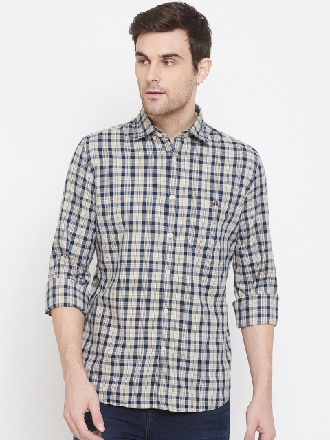 

Crimsoune Club Men Beige & Navy Blue Slim Fit Checked Casual Shirt