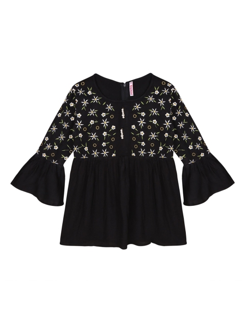 

Ishin DESIGNER STUDIO Girls Black Embroidered Top