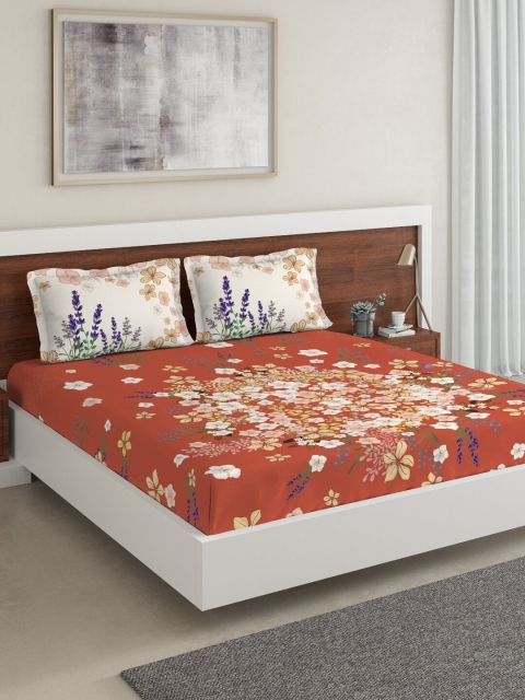 

DDecor Red & Off-White Floral 140 TC Cotton 1 King Bedsheet with 2 Pillow Covers