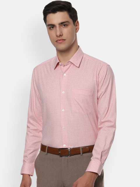 

Luxure by Louis Philippe Men Peach & White Micro Checked Formal Shirt