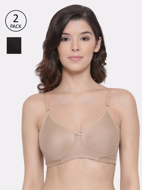 

LYRA Pack Of 2 Beige & Black Solid Non-Wired Non Padded Everyday Bra