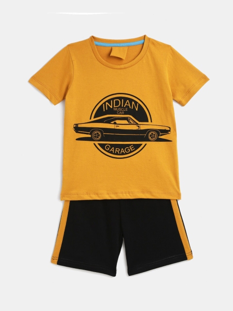 

KIDSCRAFT Boys Yellow & Black Printed T-shirt with Shorts