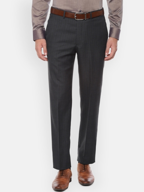 

Luxure by Louis Philippe Men Charcoal Grey Regular Fit Self Design Formal Trousers