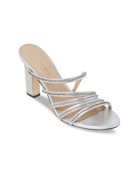 

CHARLES & KEITH Women Silver Embellished Block Heels