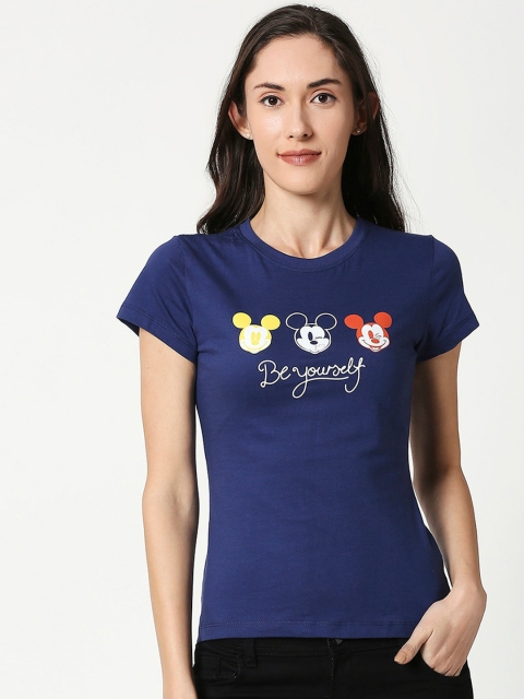 

Bewakoof Women Navy Blue Mickey Mouse Printed Round Neck T-shirt