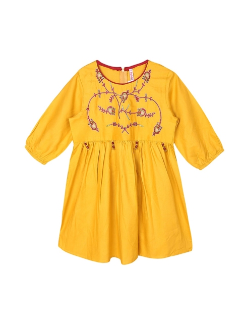 

Ishin DESIGNER STUDIO Girls Mustard Yellow Embroidered Top