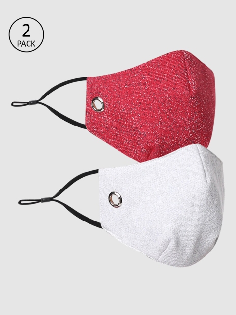 

ONLY Women Pack of 2 Shimmer Knit 3-Ply Cloth Mask, Red