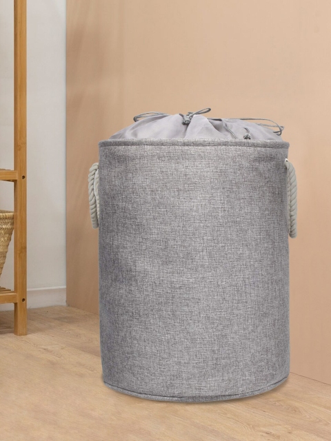 

HomeStorie Grey Solid Foldable Laundry Bag With Drawstring Closure