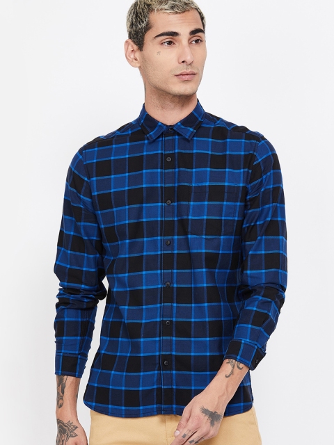 

Forca Men Blue Slim Fit Checked Casual Shirt
