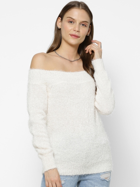 

FOREVER 21 Women White Solid Pullover Sweater