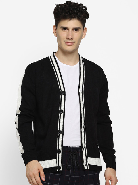 

FOREVER 21 Men Black Solid Cardigan Sweater
