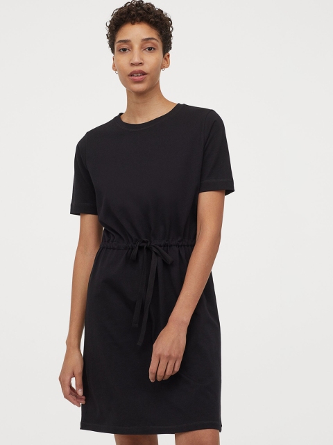 

H&M Women Black Solid Drawstring T-shirt Dress