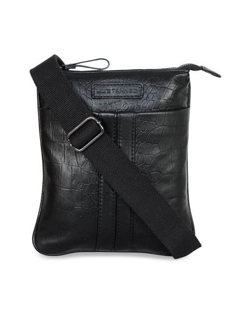 

Justanned Men Black Solid Leather Messenger Bag