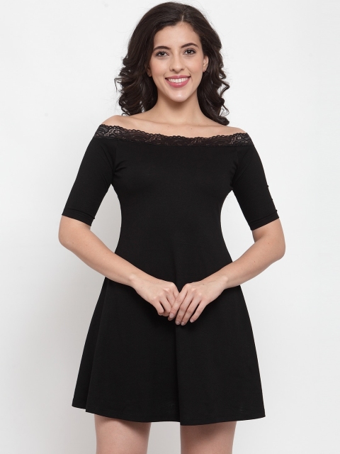 

FIVE STONES Women Black Solid Fit and Flare Dress