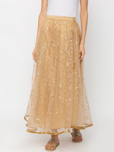 

Globus Women Gold-Coloured Embellished Flared Maxi Skirt