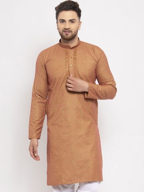 

Jompers Men Pink & Beige Yoke Design Straight Kurta