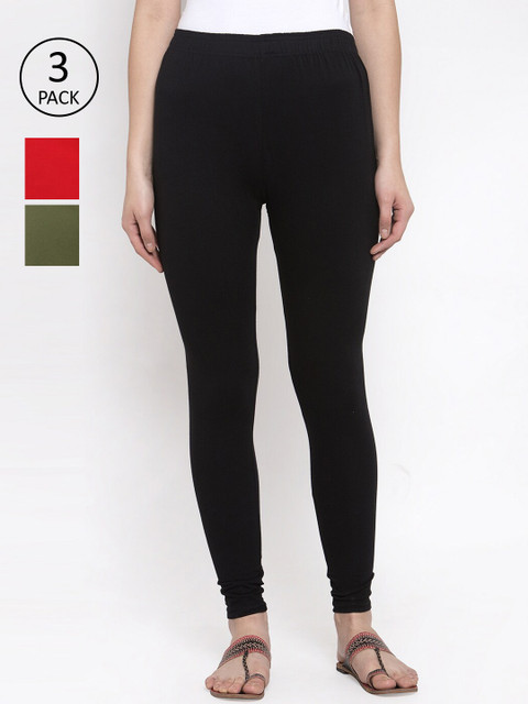 

TAG 7 Women Pack Of 3 Solid Leggings, Black