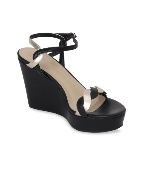 

CHARLES & KEITH Women Black & Champagne-Toned Solid Wedges