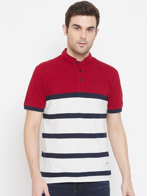 

Crimsoune Club Men Red & White Colourblocked Mandarin Collar T-shirt