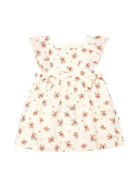 

Budding Bees Infant Girls Cream-Coloured & Red Floral Printed Fit and Flare Dress