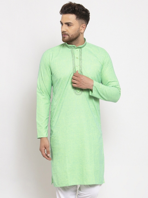 

Jompers Men Lime Green Embroidered Straight Kurta