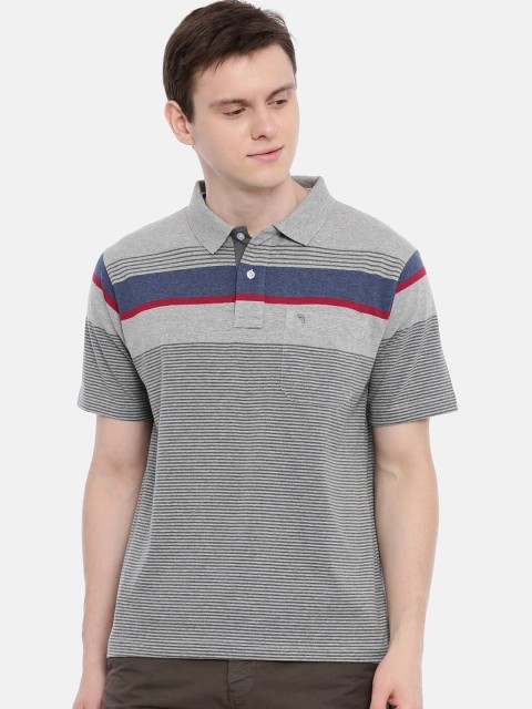 

Classic Polo Men Grey & Blue Striped Polo Collar T-shirt