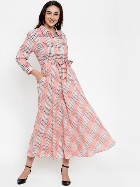 

Baani Creations Women Pink & White Checked Fit and Flare Dress