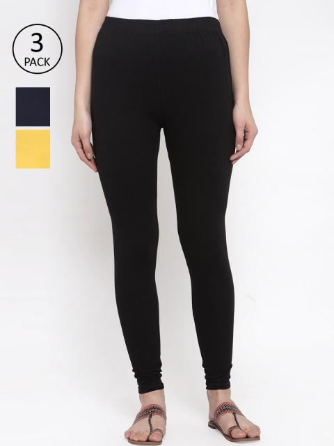 

TAG 7 Women Pack Of 3 Churidhar Length Solid Leggings, Black