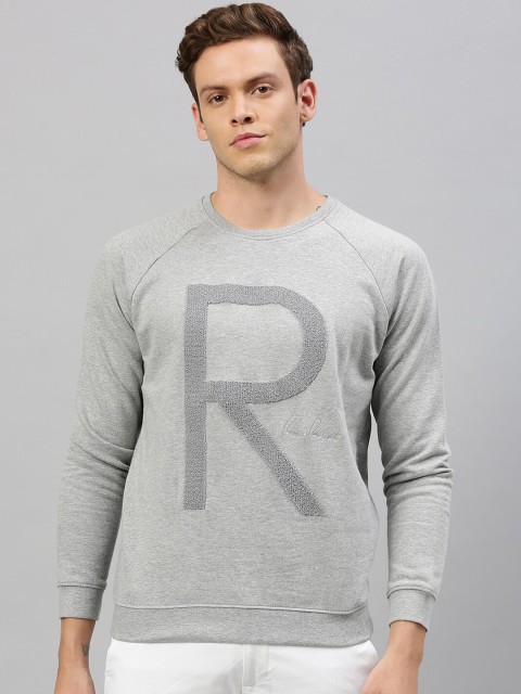 

RARE RABBIT Men Grey Melange Solid Round Neck T-shirt