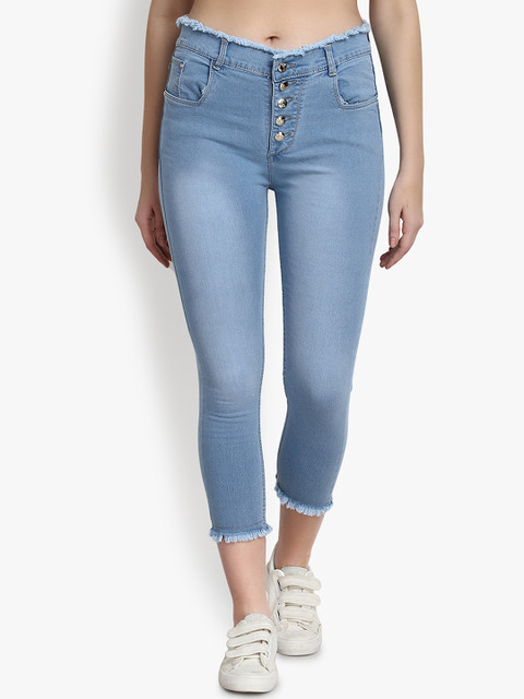 

Perfect Outlet Women Blue Skinny Fit High-Rise Clean Look Cropped Jeans