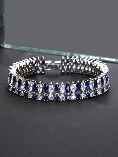 

Yellow Chimes Silver-Toned Clear Crystals Rhodium-Plated Bracelet