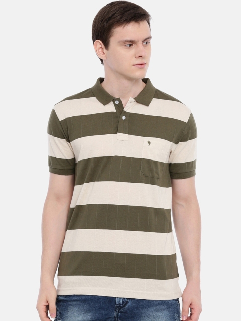 

Classic Polo Men Olive Brown & Beige Slim Fit Striped Polo Collar T-shirt