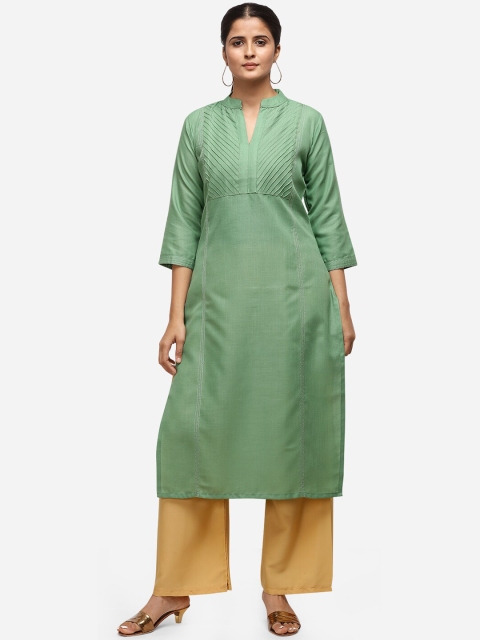 

Silk Bazar Women Green Solid Straight Kurta