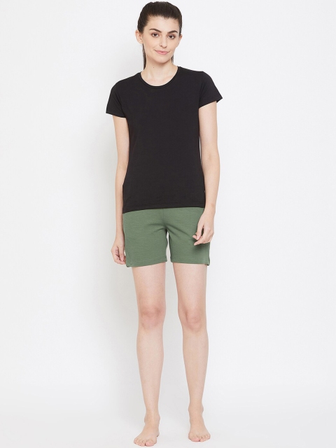 

Okane Women Black & Olive Green Solid Night suit