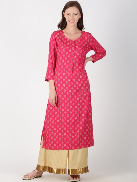 

Saffron Threads Women Pink & Beige Printed Straight Kurta