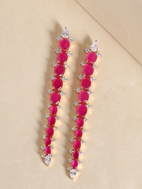 

Tistabene Pink & White Long Graduating Colored Stones Chandelier Contemporary Jhumkas