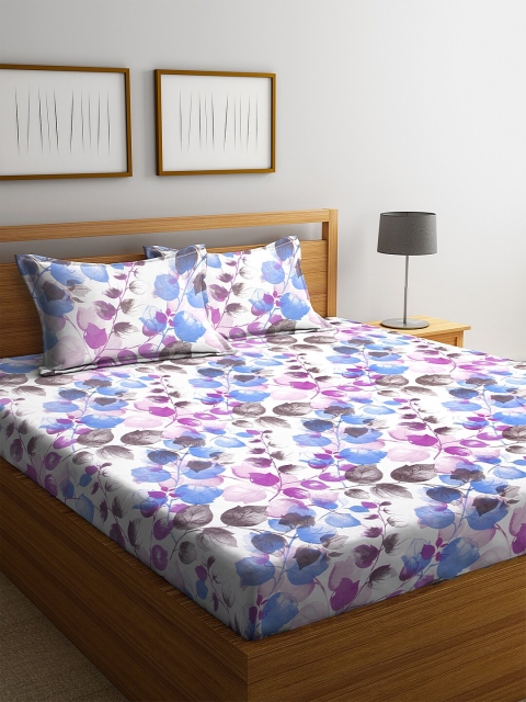 

BOMBAY DYEING White & Purple Floral 160 TC Cotton 1 King Bedsheet with 2 Pillow Covers