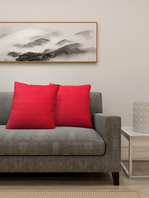 

KLOTTHE Red Set of 2 Self Design Wool Square Cushion Covers