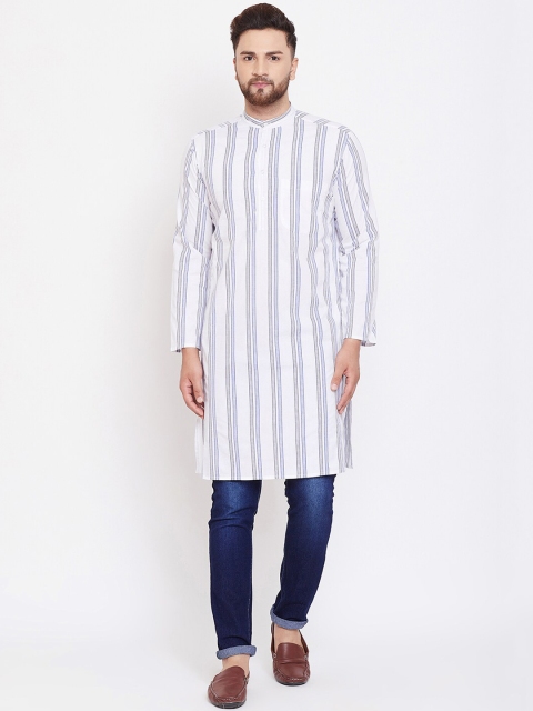 

even Men White & Blue Striped Straight Kurta