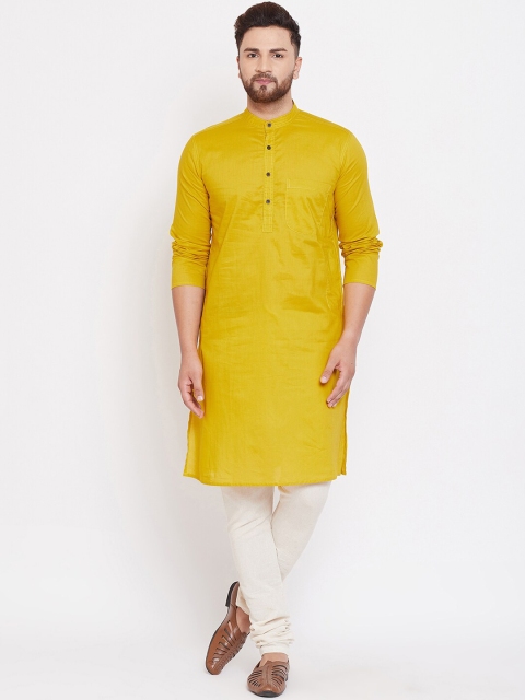 

even Men Yellow Solid Straight Kurta