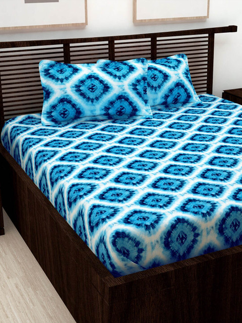 

Story@home Blue & White Bandhani 152 TC Cotton 1 Queen Bedsheet with 2 Pillow Covers