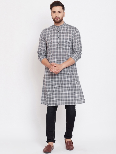 

even Men Grey & Off-White Checked Straight Kurta
