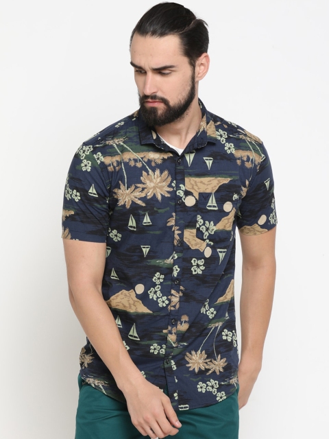 

SHOWOFF Men Navy Blue Slim Fit Printed Casual Shirt