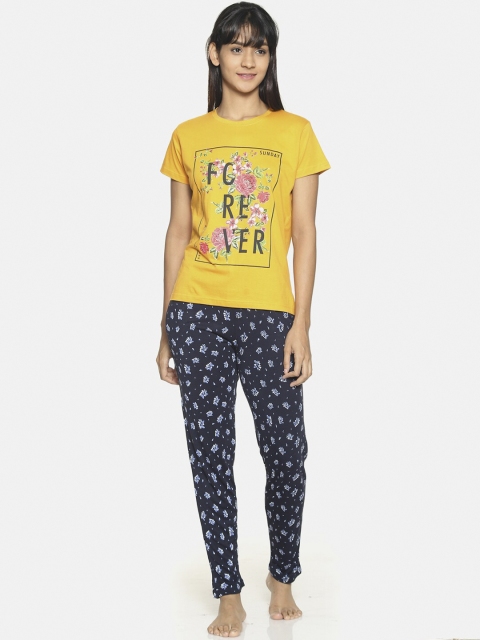 

Kryptic Women Mustard Yellow & Navy Blue Floral Print Night suit