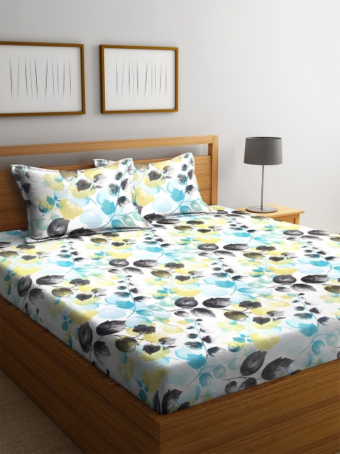 

BOMBAY DYEING White & Charcoal Floral 160 TC Cotton 1 King Bedsheet with 2 Pillow Covers