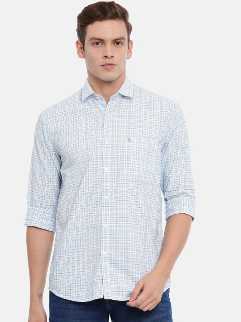 

Classic Polo Men White & Blue Slim Fit Checked Casual Shirt