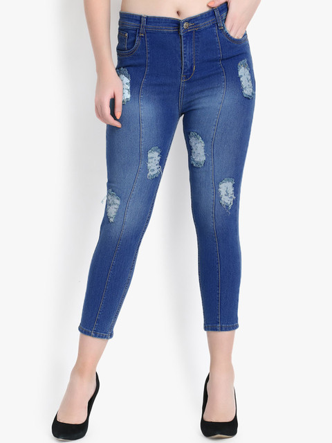 

Perfect Outlet Women Blue Skinny Fit High-Rise Highly Distressed Jeans
