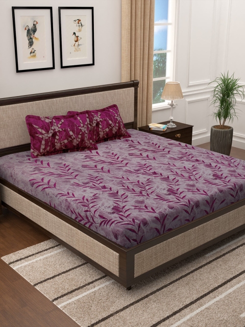 

Story@home Magenta Floral 300 TC Cotton 1 King Bedsheet with 2 Pillow Covers